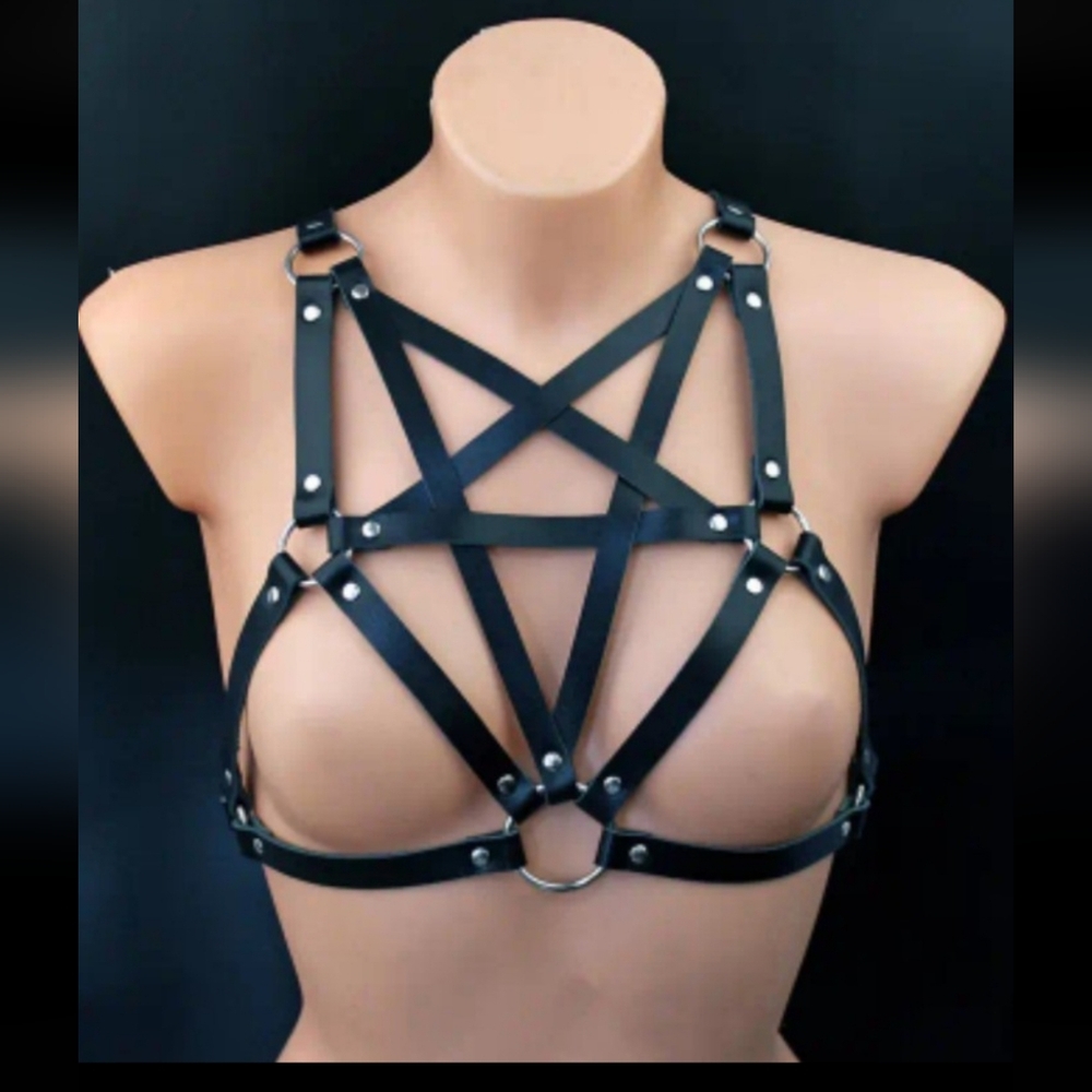 Women's Black Strappy Harness Bra